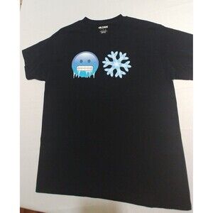 Gildan Unisex winter Tshirt Size Large Color Black Freeze Emoji Print  B9